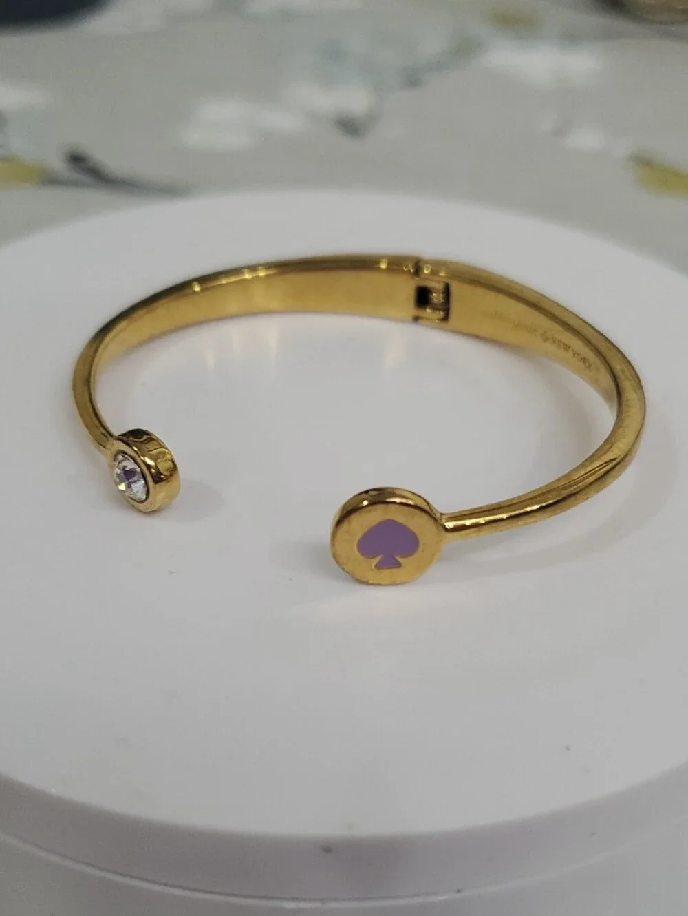kate spade Gold-Tone Open Cuff Bracelet with Purple Spade and Crystal - Picture 5 of 16
